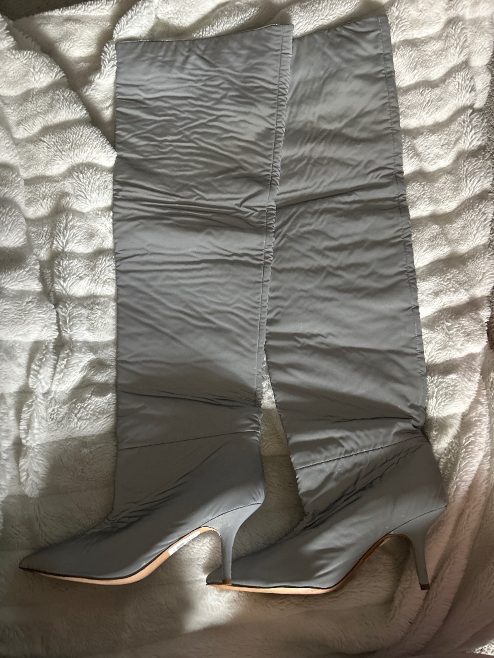 Yeezy season 2 chrome above the knee stiletto boots